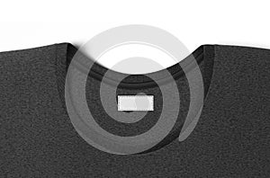 Blank black t-shirt collar with white rectangular label mock up