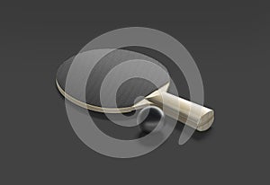Blank black table tennis racket with ball mockup, dark background photo