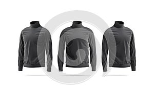 Blank black turtleneck sweater mockup, front and side view photo
