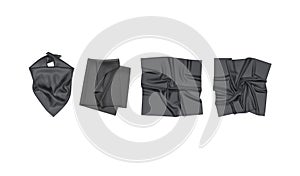 Blank black twill silk scarf mockup, different types