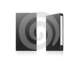 Blank black video cassette tape box mockup, isolated, 3d rendering