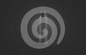 Blank black water bottle mockup, isolated on dark background