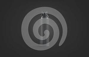 Blank black water bottle mockup, isolated on dark background photo