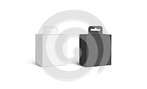 Blank black and white accessory box with hanger mockup, isolated