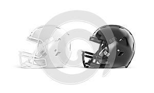 Blank black and white american football helmet mockup, profile view