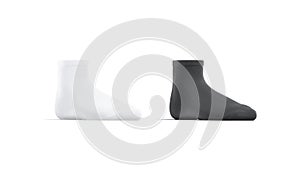 Blank black and white ancle socks mockup stand, half-turned view