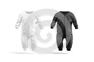 Blank black and white baby zip-up sleepsuit mockup, front view
