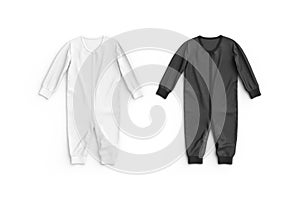 Blank black and white baby zip-up sleepsuit mockup lying, isolated