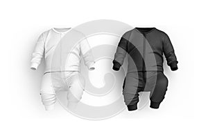 Blank black and white baby zip-up sleepsuit mockup lying, isolated