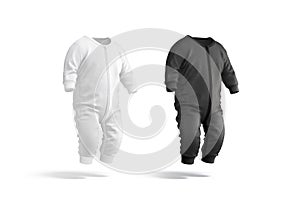 Blank black and white baby zip-up sleepsuit mockup, side view