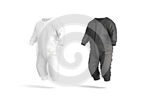 Blank black and white baby zip-up sleepsuit mockup, side view