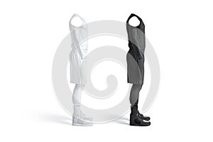 Blank black and white basketball uniform mockup, profile view