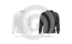 Blank black and white bomber jacket mock up, front view photo