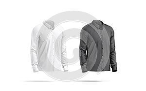 Blank black and white classic shirt mockup set, side view