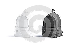 Blank black and white closed backpack with zipper mockup set,
