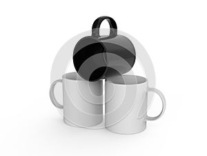Blank black white color ceramic mug cup on white background