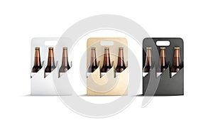 Blank black, white and craft cardboard holder for bottle mockup