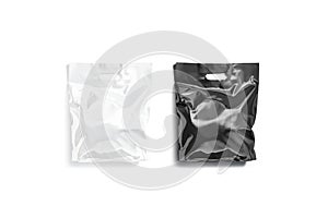 Blank black and white die-cut small plastic bag mockup, isolated