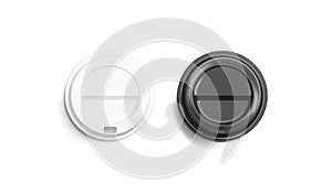 Blank black and white disposable coffee cup lid mockup photo