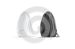 Blank black and white drawstring backpack mockup set, isolated