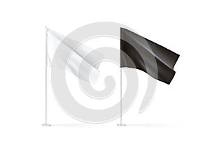 Blank black and white flag mockup set, waving