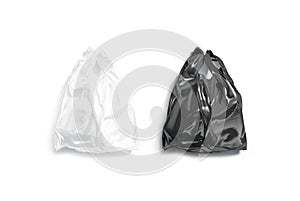 Blank black and white full t-shirt plastic bag mockup, isolated