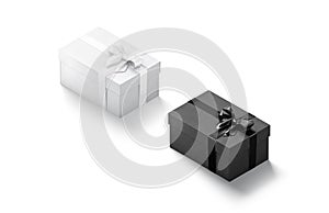 Blank black and white gift box with ribbon bow mockup,
