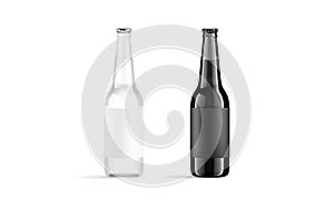 Blank black and white glass beer bottle with label mockup