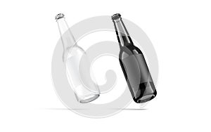 Blank black and white glass beer bottle with label mockup