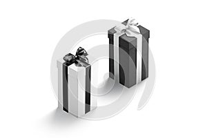 Blank black and white high gift box with ribbon mockup