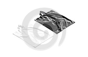 Blank black and white loop handle plastic bag mockup, isolated