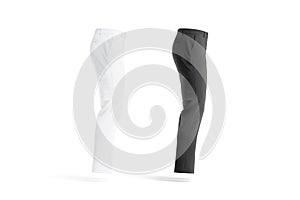 Blank black and white man pants mockup, profile view