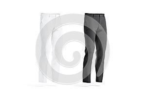 Blank black and white man pants mockup, side view