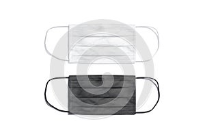 Blank black and white medical protection mask mockup, top view