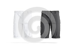 Blank black and white men shorts mockup, front view