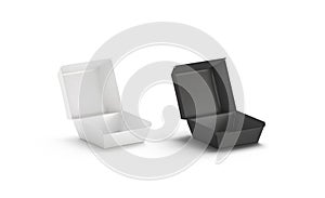 Blank black and white opened burger box mockup, isolated