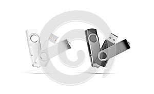 Blank black and white, opened and closed usb stick mockup,