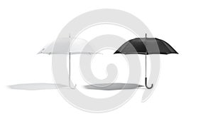 Blank black and white opened umbrella mockup stand, isolated