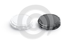 Blank black and white plastic round chip mockup stack, isolated