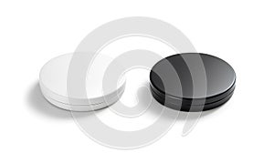 Blank black and white plastic round chip mockup stack, isolated.
