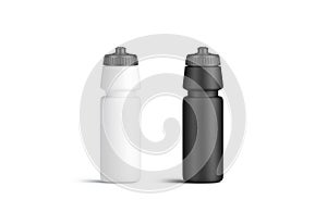 Blank black and white plastic sport bottle mockup, front view