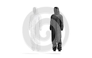 Blank black and white plush jumpsuit mock up, side view