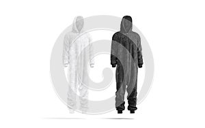 Blank black and white plush jumpsuit mockup, side view