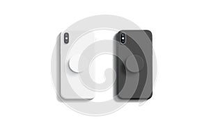 Blank black and white pop sockets attached on mobile phone