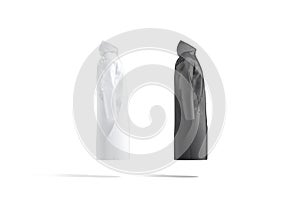 Blank black and white protective raincoat mockup, profile view