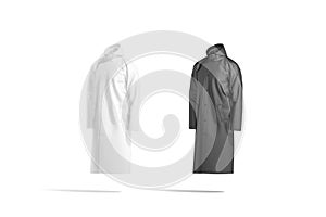 Blank black and white protective raincoat mockup, side view