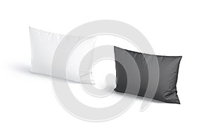 Blank black and white rectangular pillow mockup stand, side view