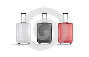 Blank black, white, red suitcase with handle mockup stand, isolated photo