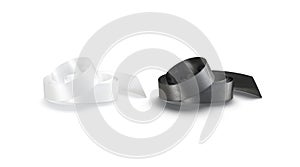 Blank black and white rolled silk ribbon mockup, front view