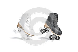Blank black and white roller skates mockup stand on tiptoe photo